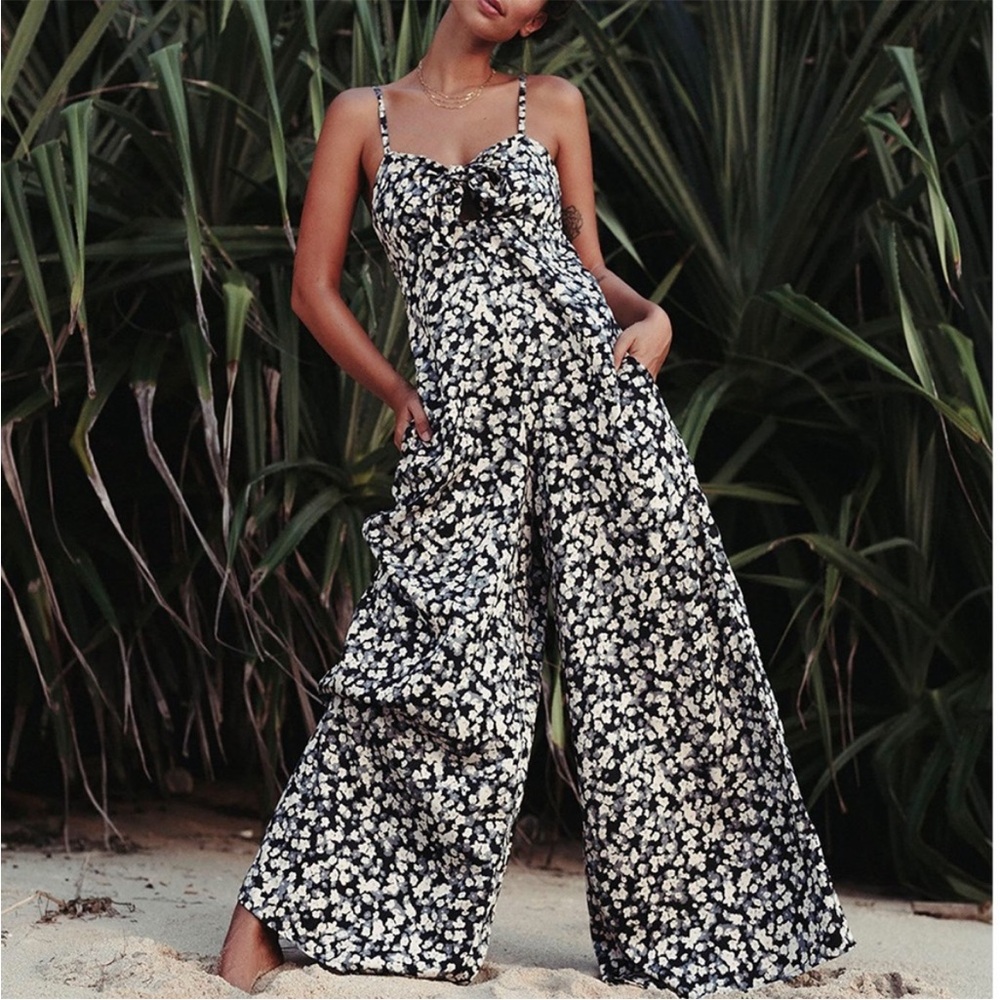 Billabong Black Floral Wide-Leg Jumpsuit